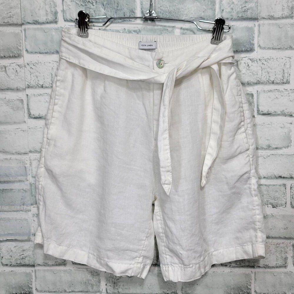 H By Halston Womens S White Linen High Rise Shorts Tie Sash Half Belt Summer